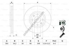 BOSCH 0986478979 | OPEL CORSA F CROSSLAND X308/307/206/207/3008 FREN DISKI ÖN