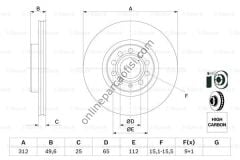 BOSCH BCH 0986479058 | VW PASSAT-GOLF5-GOLF6-GOLF7-CADDY-A3-LEON FREN DISKI ÖN