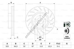 BOSCH 0986479408 | MERCEDES 204-212-207 FREN DISKI ÖN